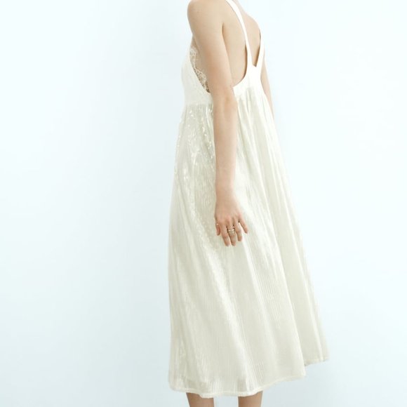 NWT SEQUIN KNIT SLIP WHITE CREAM MIDI DRESS. - Picture 3 of 5
